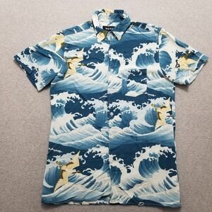 Reason Shirt Men Small Blue Hawaiian Button Up Pocket Short Sleeve Casual